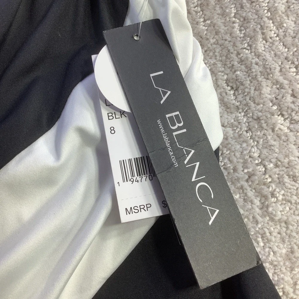 La Blanca Womens One Shoulder Tummy Control Swimsuit Black White Size 8 NWT‎